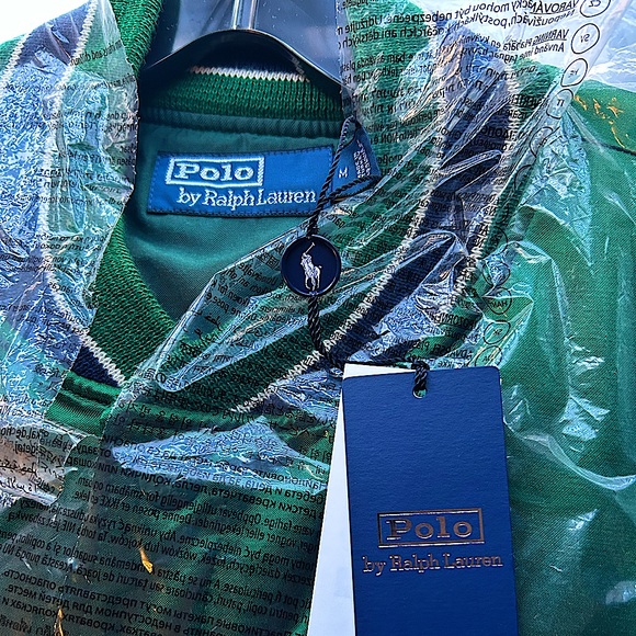 🏀 POLO RALPH LAUREN Men's Forest Green Satin Letterman Varsity Jacket size M - Picture 4 of 4